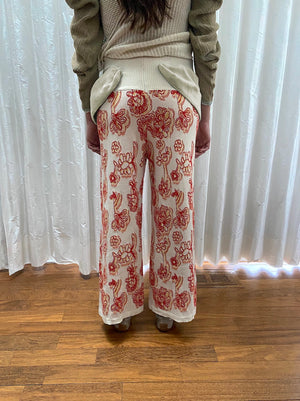 Black Floral Jacquard Trousers by Anna Sui on Sale