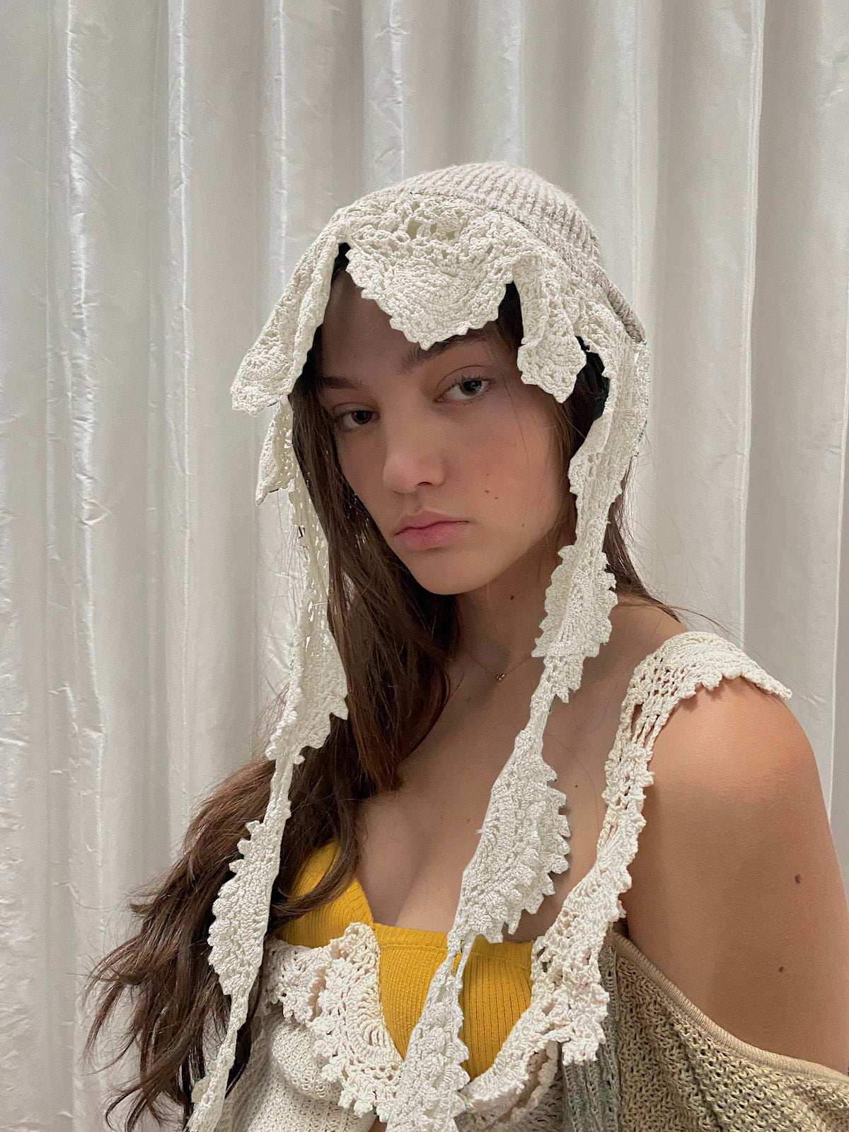 Beanie with Crochet Lace Ties